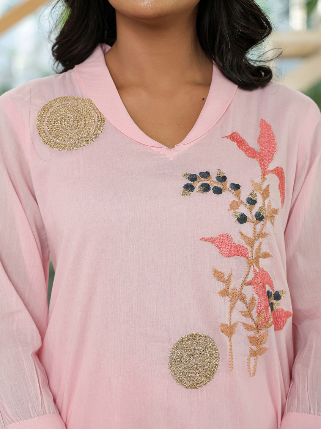 Dhiyona IE Floral Embroidered Pure Cotton Tunic With Trousers Co-Ords