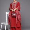 Indyancart VA Women's Rust Ethnic Motifs Yoke Design Kurta with Palazzos & With Dupatta