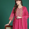 Dhiyona IE Floral Printed Panelled Mirror Work Pure Cotton Kurta Set