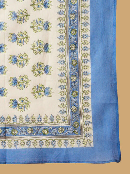 Indyancart IE Floral Printed Regular Sequinned Pure Cotton Kurta with Trousers & Dupatta
