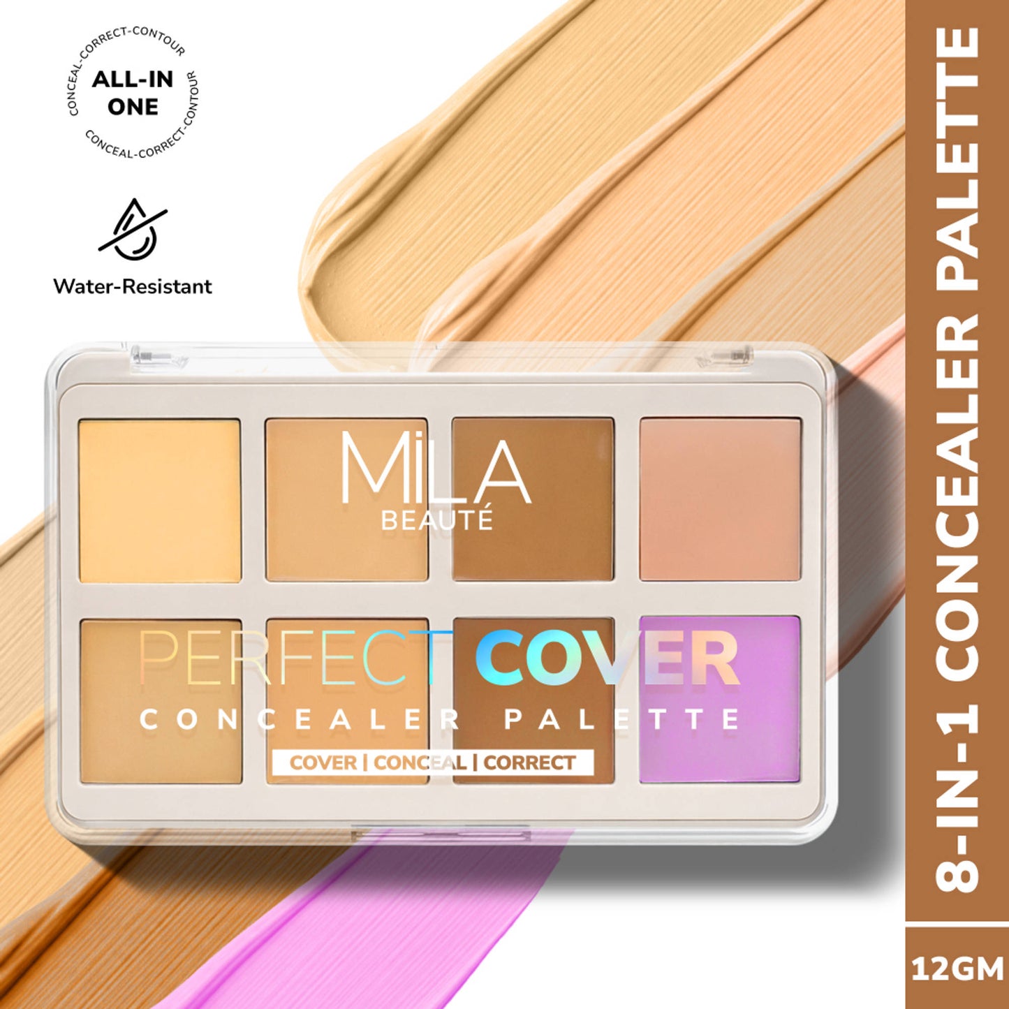Mila Beauté Perfect Cover Concealer Palette, 8 In 1 Conceal, Correct & Contour - Light