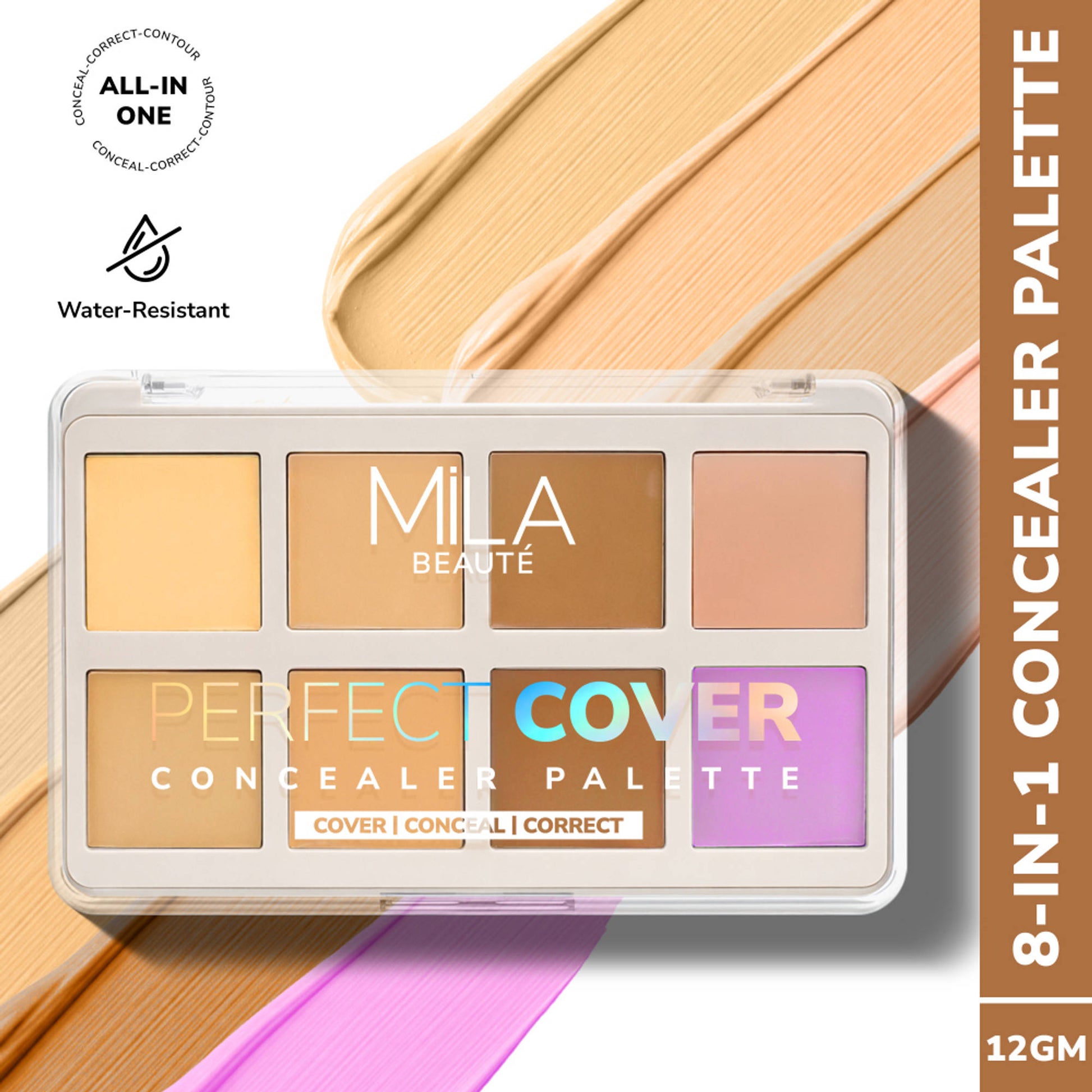 Mila Beauté Perfect Cover Concealer Palette, 8 In 1 Conceal, Correct & Contour - Light