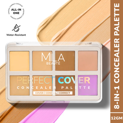 Mila Beauté Perfect Cover Concealer Palette, 8 In 1 Conceal, Correct & Contour - Light