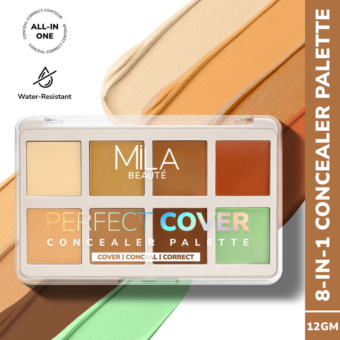 Mila Beauté Perfect Cover Concealer Palette, 8 In 1 Conceal, Correct & Contour - Medium