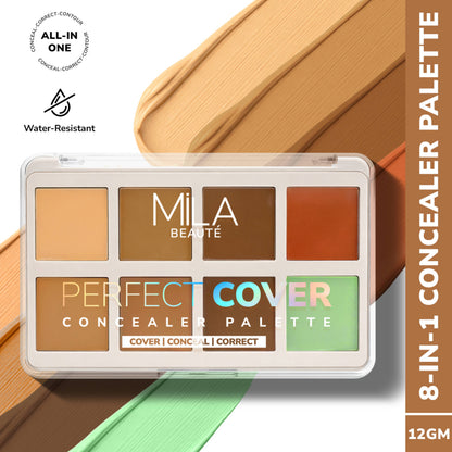 Mila Beauté Perfect Cover Concealer Palette, 8 In 1 Conceal, Correct & Contour - Deep