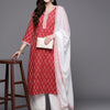 Dhiyona IE Women Red Floral Printed Kurta with Palazzos & Dupatta