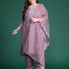 Indyancart IE Plus Size Floral Embroidered Thread Work Kurta With Trousers & Dupatta