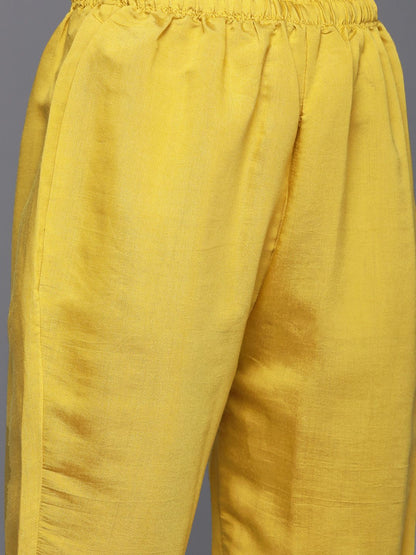 Indyancart VA Women's Yellow Ethnic Motifs Embroidered Beads and Stones Kurta with Trousers & With Dupatta