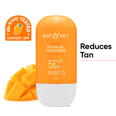 Dot & Key Mango Detan Gel Sunscreen In-Vivo Tested SPF 50+ PA++++, Oil-Free Formula