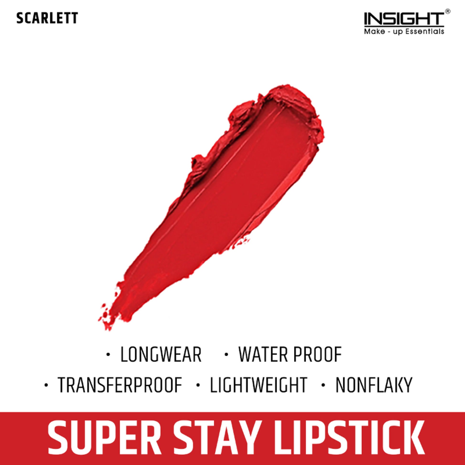 Insight Cosmetics Super Stay Lipstick, Long Lasting Lightweight Transferproof Formula - Scarlett