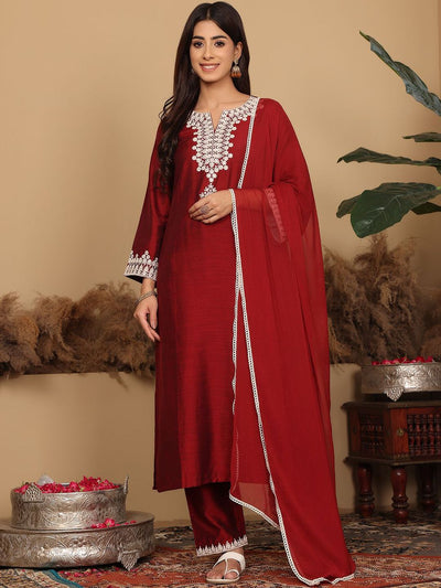 Indyancart VA Women's Floral Embroidered Regular Kurta with Trousers & Dupatta