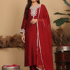 Dhiyona VA Women's Floral Embroidered Regular Kurta with Trousers & Dupatta