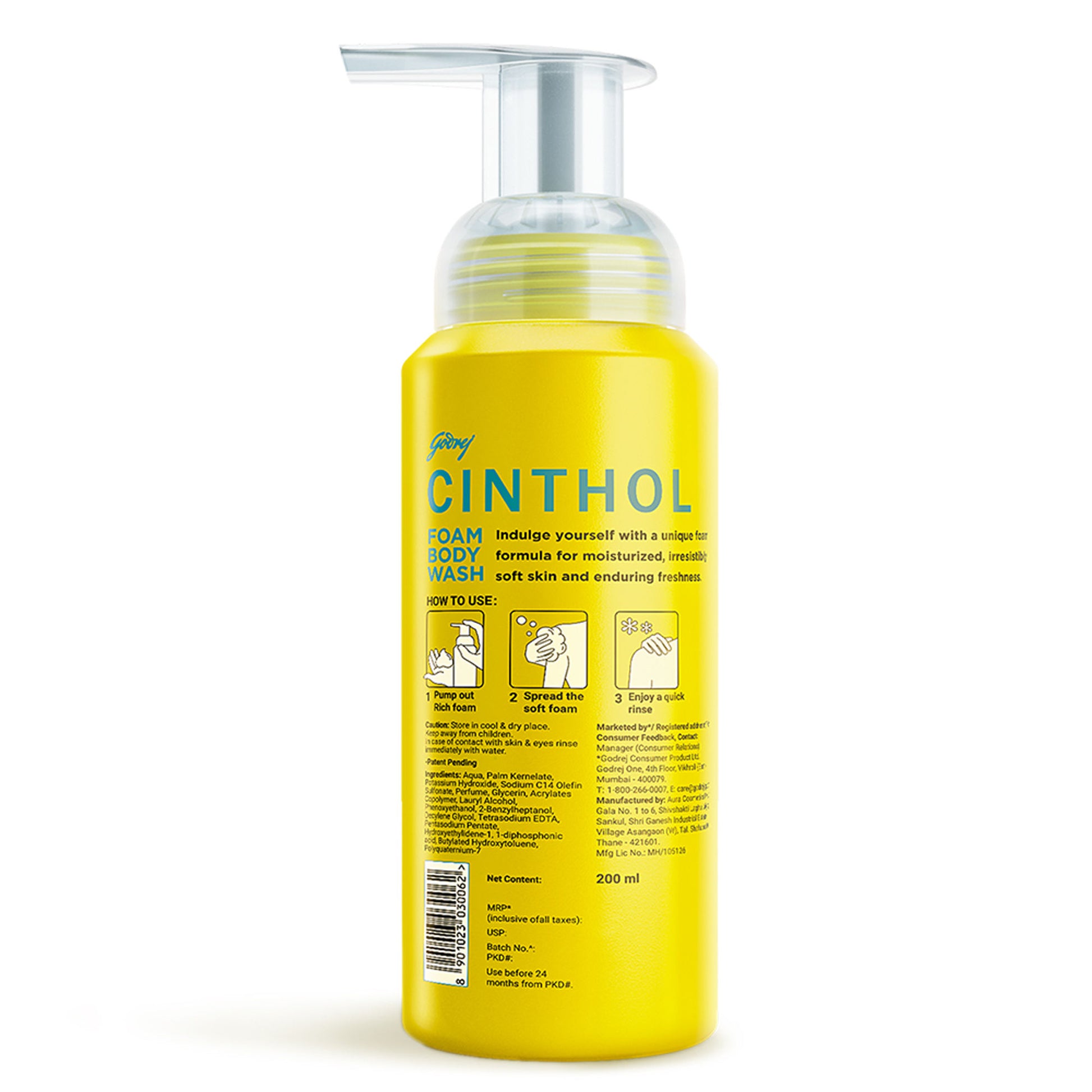 Cinthol Lime Aqua Foaming Body Wash, Glycerin Shower Gel Refill