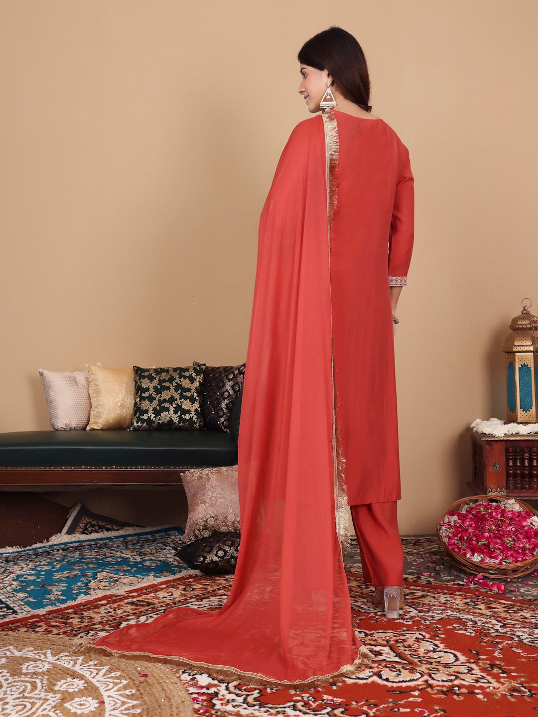 Indyancart VA Women Embroidered Regular Kurta with Palazzos & With Dupatta