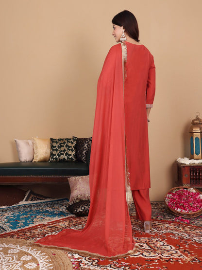 Indyancart VA Women Embroidered Regular Kurta with Palazzos & With Dupatta