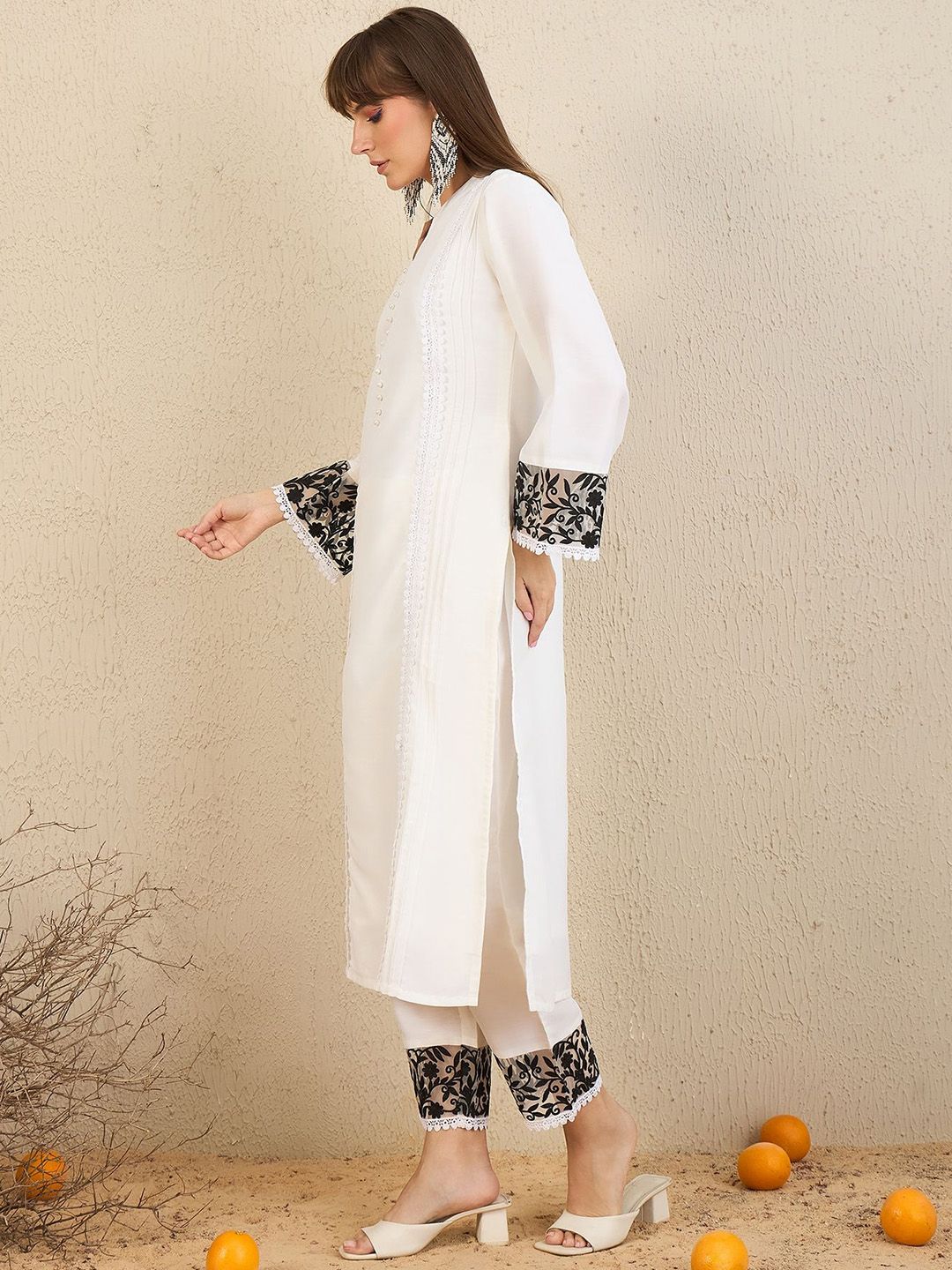 Indyancart IE Mandarin Collar Straight Tunic With Trousers