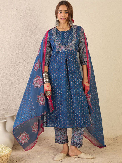 Dhiyona IE Women Ethnic Motifs Printed Regular Pure Cotton Kurta Set With Dupatta