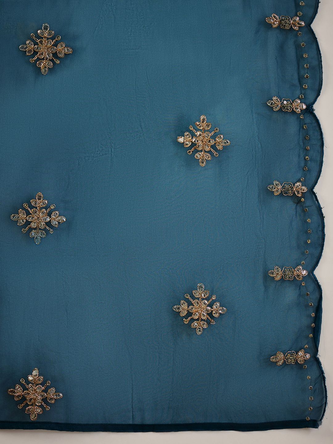 Indyancart IE Ethnic Motifs Embroidered Gotta Patti Straight Kurta With Trousers & Dupatta