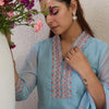 Indyancart IE Floral Embroidered V-Neck Thread Work Straight Kurta & Trousers & Dupatta
