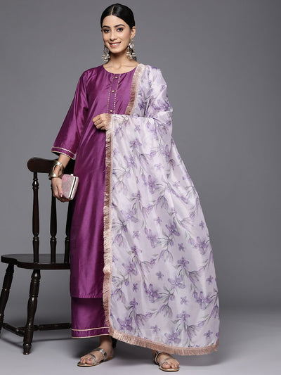 Indyancart VA Women'sRound Neck Straight Kurta With Trousers & Dupatta