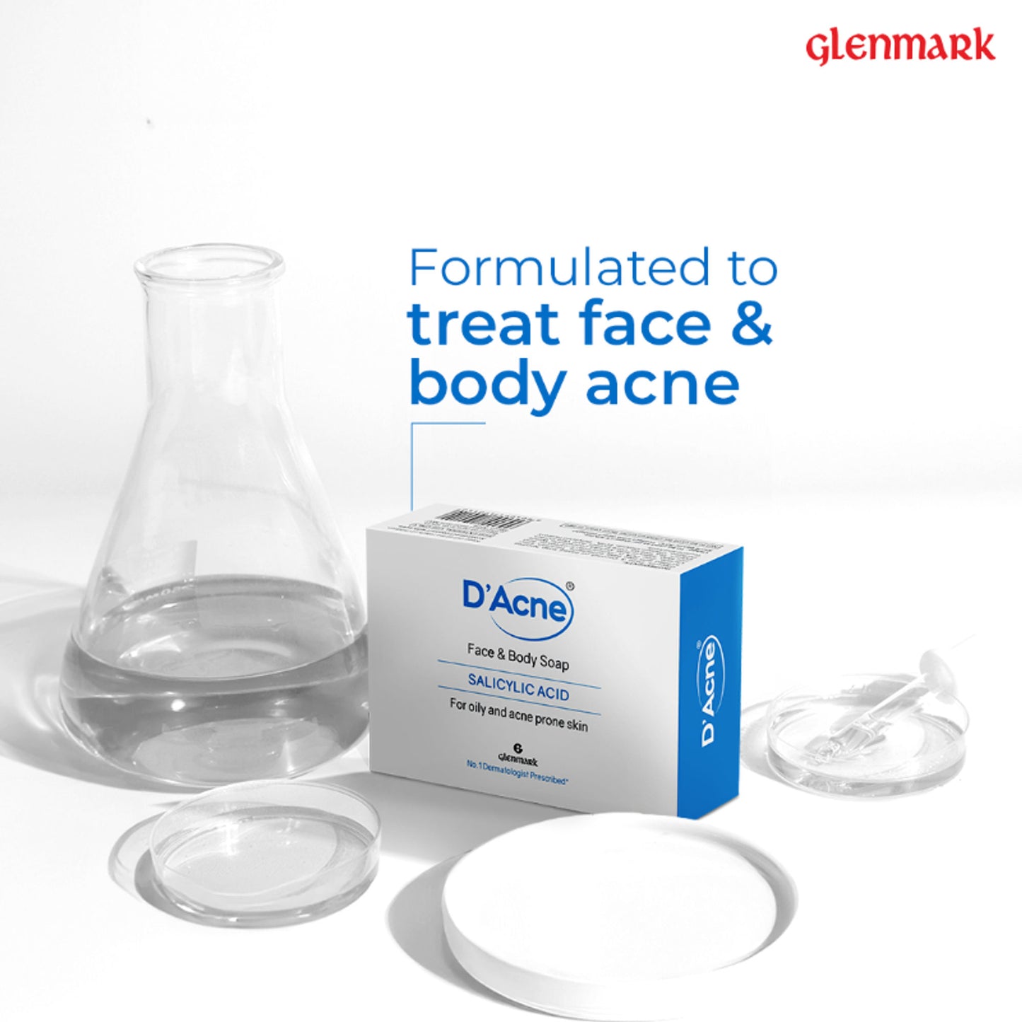 D'Acne Body & Face Soap for Acne-Prone and Oily Skin, Visible Acne Reduction in 10 Days