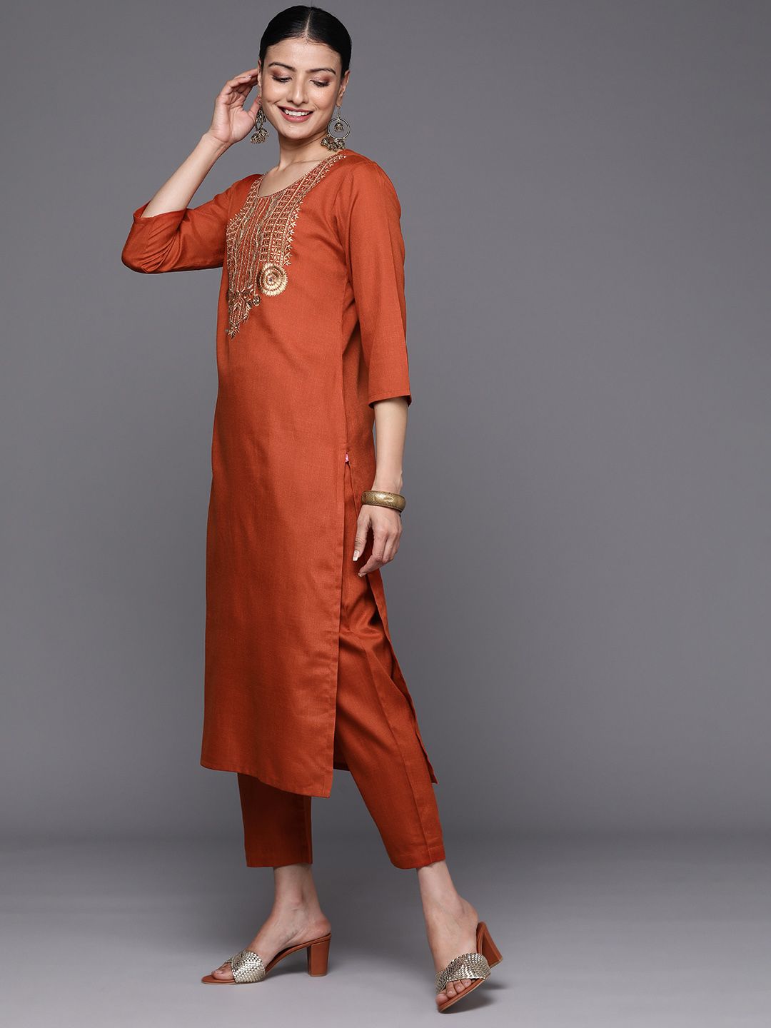 Indyancart VA Women's Floral Embroidered Gotta Patti Kurta with Trousers & With Dupatta