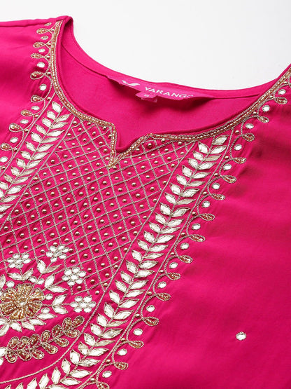 Indyancart VA Women'sEthnic Motifs Yoke Design Gotta Patti Kurta With Trousers & Dupatta