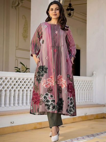 Women Floral Printed Regular Pure Cotton Kurta with Trousers