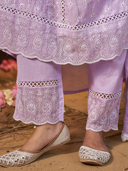 Women Ethnic Motifs Embroidered Cotton Kurta with Trousers & Dupatta