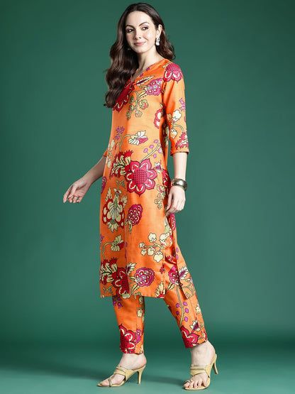 Indyancart IE Women Floral Printed Regular Kurta with Trousers