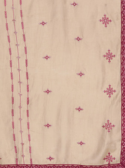 Indyancart VA Women's Pink Ethnic Motifs Embroidered Thread Work Kurta with Trousers & With Dupatta