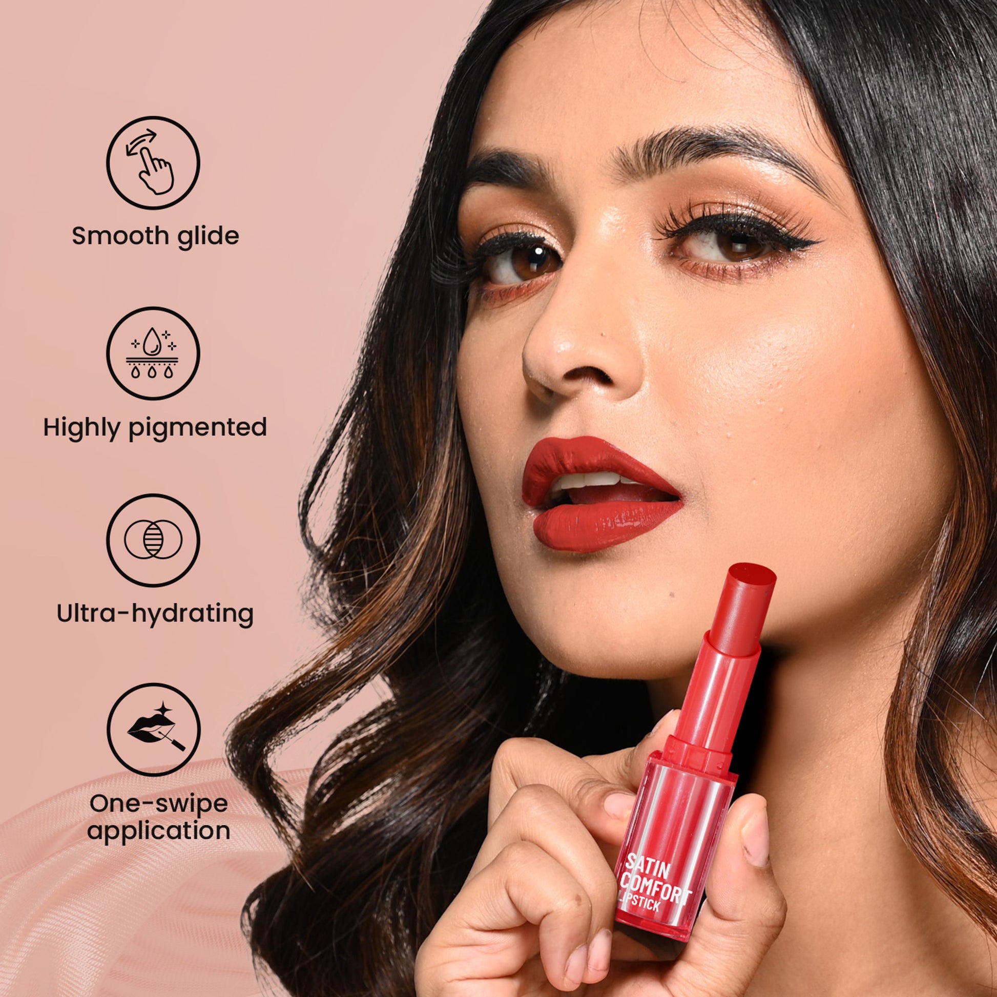 Swiss Beauty Satin Comfort Smooth Glide, Highly Pigmented , Ultra Hydrating Lipstick - 10 Wine Dine