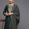 Dhiyona IE Women Green Ethnic Motifs Embroidered Zardozi Liva Kurta with Palazzos & With Dupatta