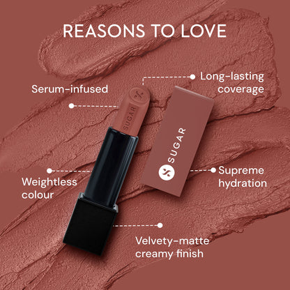 SUGAR Glide Peptide Serum Lipstick HA + Vit E Velvet Matte - 12 Tulum Toffee