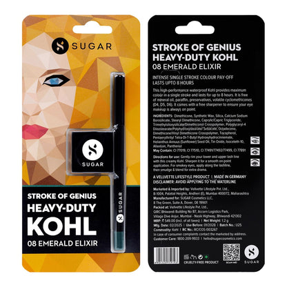 SUGAR Stroke Of Genius Heavy Duty Kohl With Free Sharpener - 01 Back To Black - 08 Emerald Elixir