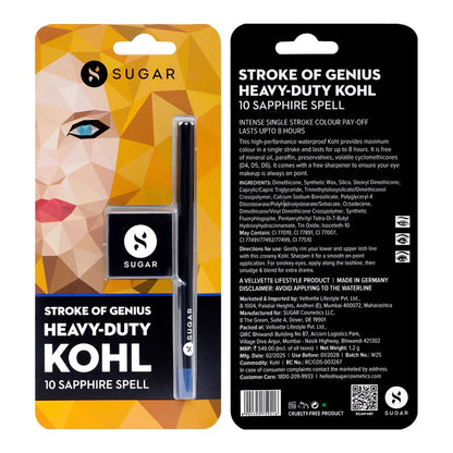 SUGAR Stroke Of Genius Heavy Duty Kohl With Free Sharpener - 01 Back To Black - 10 Sapphire Spell