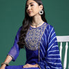Dhiyona IE Women Leheriya Printed Regular Kurta With Trousers & Dupatta