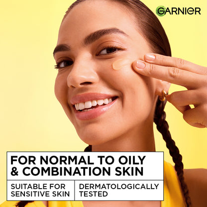 Garnier Fresh & Bright Vitamin C Sorbet Moisturizer with hyaluronic acid and niacinamide, featuring a creamy, refreshing texture.