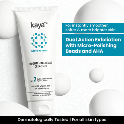 Kaya Brightening Beads Cleanser, with AHA, Vitamin B3 & E for All Skin Types