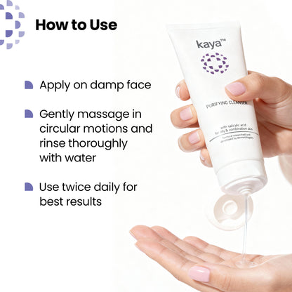 Kaya Acne Care Purifying Cleanser Salicylic Acid Face Wash Reduces Acne & Pimples for Pimple Prone Skin Face Wash for Oily Skin, 100ml