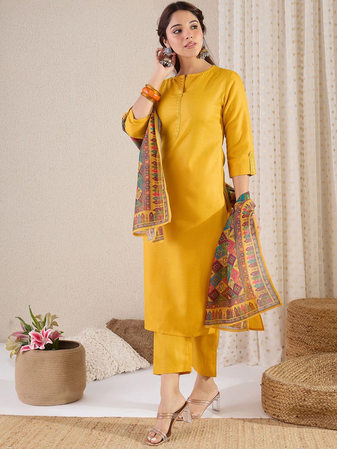 Indyancart IE Straight Kurta With Trouser & Dupatta