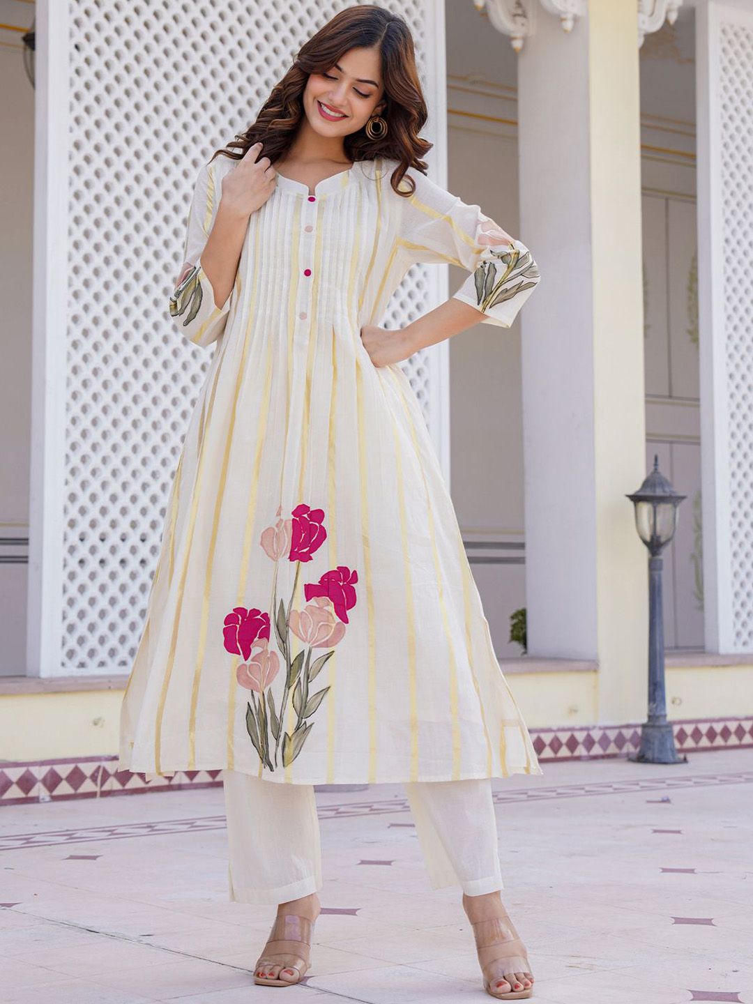Dhiyona IE Printed Pure Cotton A-Line Tunic & Trousers Co-Ord Set