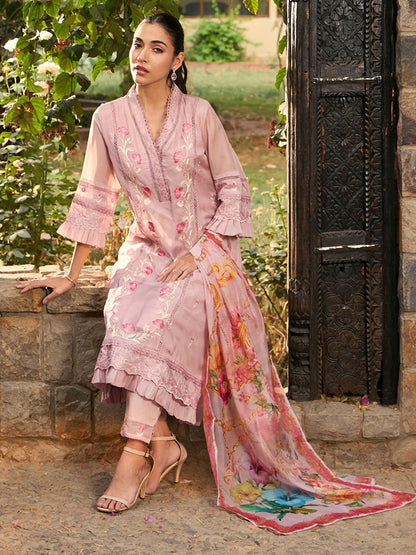 Women Floral Embroidered Panelled Thread Work Kurta with Trousers & With Dupatta