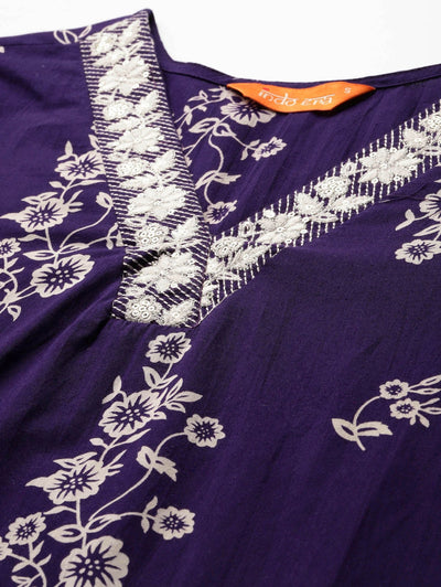 Indyancart IE Floral Printed Pure Cotton Kurta with Trousers & Dupatta