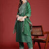 Indyancart IE Ethnic Motifs Embroidered Aari Work Kurta with Trousers & Dupatta