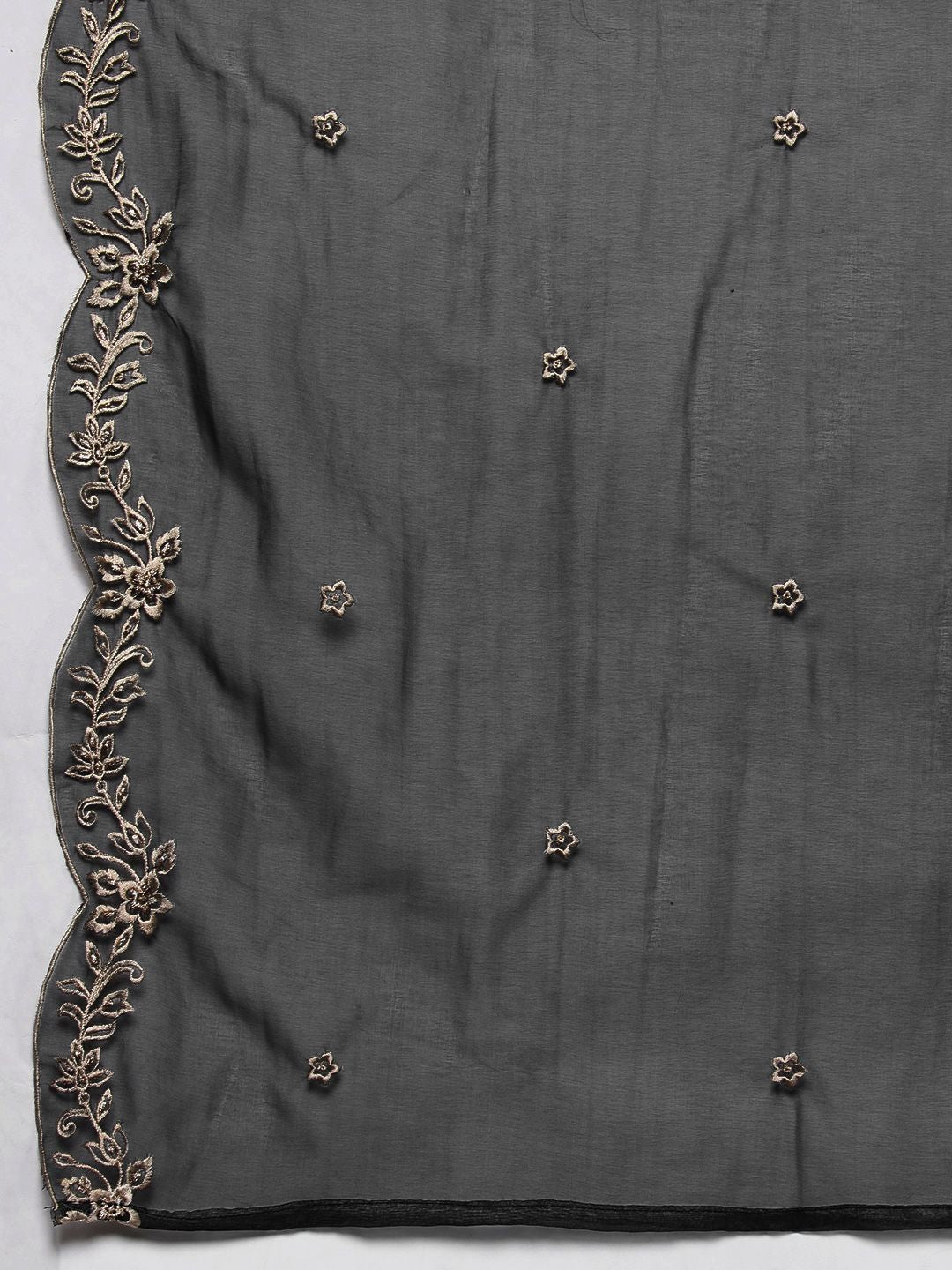 Indyancart IE Women Floral Embroidered Regular Thread Work Velvet Kurta with Trousers & Dupatta