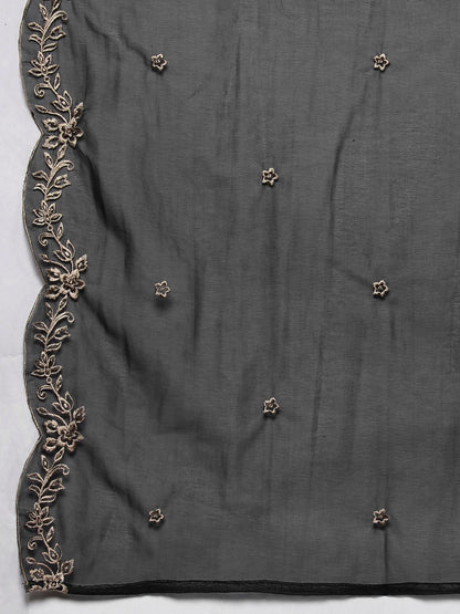 Indyancart IE Women Floral Embroidered Regular Thread Work Velvet Kurta with Trousers & Dupatta