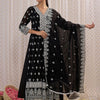 Indyancart IE Floral Embroidered V-Neck Pure Cotton Straight Kurta with Trousers & Dupatta