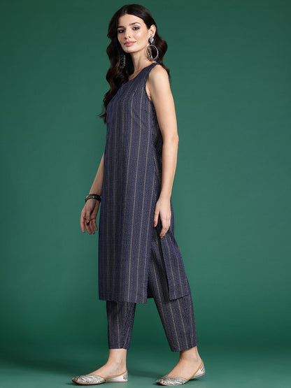Indyancart IE Plus Size Printed Pure Cotton Kurta with Trousers