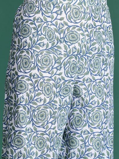Indyancart IE Women Floral Printed Empire Pure Cotton Kurta With Palazzos & Dupatta